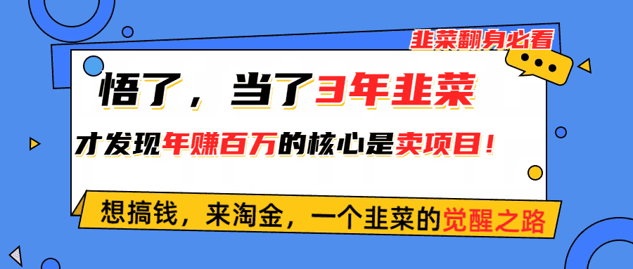 (10759期)悟了,当了3年韭菜,才发现网赚圈年赚100万的核心是卖项目,含泪分享!-优优云创