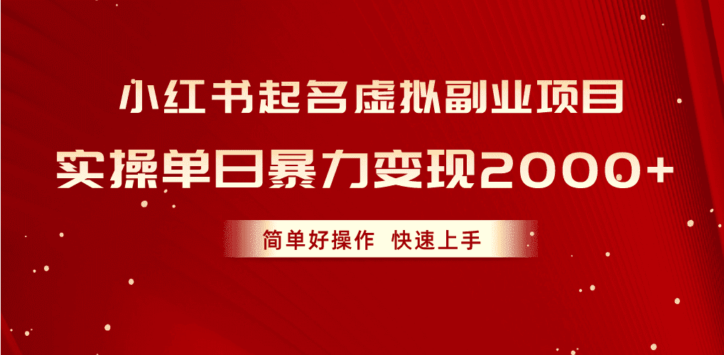 （10856期）小红书起名虚拟副业项目，实操单日暴力变现2000+，简单好操作，快速上手-优优云创