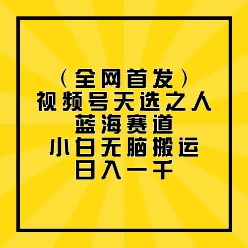 全网首发，视频号天选之人蓝海赛道，小白无脑搬运日入一千-副业吧