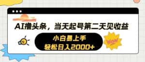 （10884期）AI撸头条，当天起号，第二天见收益。轻松日入2000+-优优云创