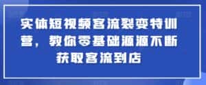 实体短视频客流裂变特训营，教你零基础源源不断获取客流到店-优优云创