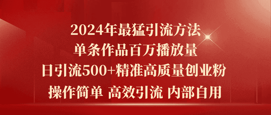 （10920期）2024年最猛暴力引流方法，单条作品百万播放 单日引流500+高质量精准创业粉-优优云创