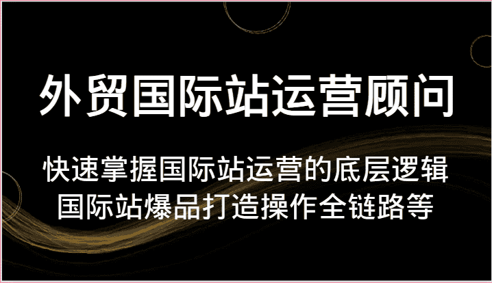 外贸国际站运营顾问-快速掌握国际站运营的底层逻辑，国际站爆品打造操作全链路等-优优云创