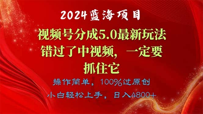 （11032期）2024蓝海项目，视频号分成计划5.0最新玩法，错过了中视频，一定要抓住…-优优云创
