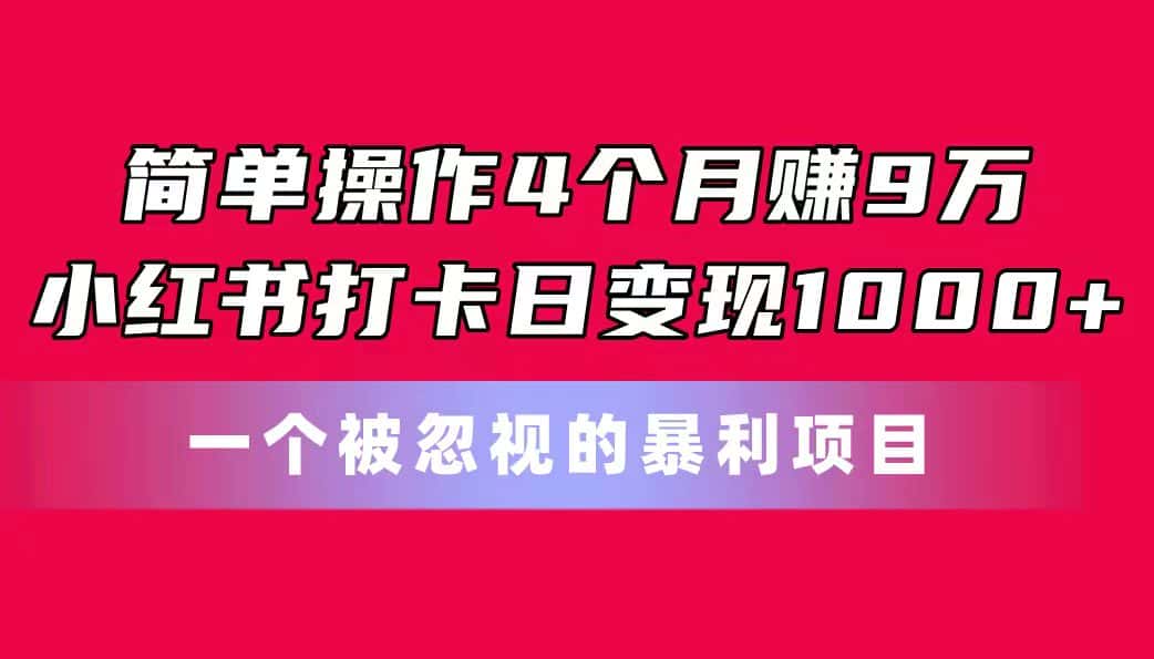 （11048期）简单操作4个月赚9万！小红书打卡日变现1000+！一个被忽视的暴力项目-优优云创