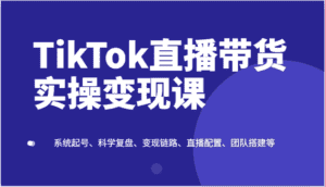 TikTok直播带货实操变现课：系统起号、科学复盘、变现链路、直播配置、团队搭建等-优优云创