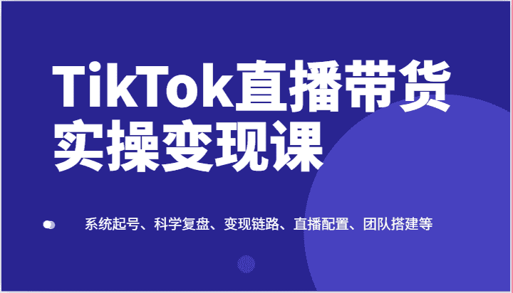 TikTok直播带货实操变现课：系统起号、科学复盘、变现链路、直播配置、团队搭建等-优优云创