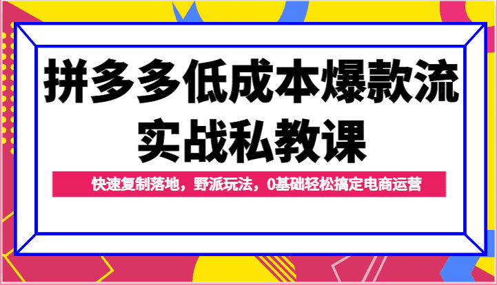 拼多多低成本爆款流实战私教课，快速复制落地，野派玩法，0基础轻松搞定电商运营-优优云创