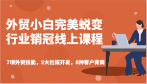 外贸小白完美蜕变行业销冠线上课程-7项外贸技能,5大社媒开发,8种客户背调-副业吧