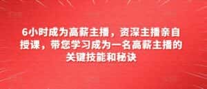 6小时成为高薪主播，资深主播亲自授课，带您学习成为一名高薪主播的关键技能和秘诀-优优云创
