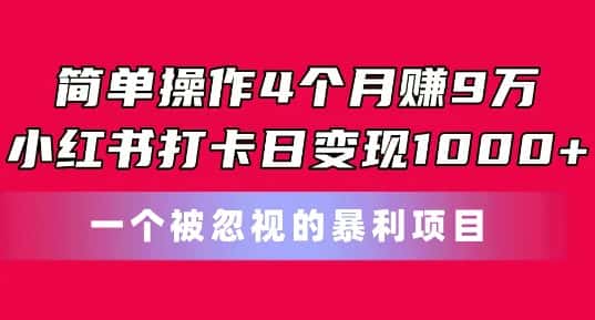 简单操作4个月赚9w，小红书打卡日变现1k，一个被忽视的暴力项目-优优云创