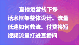 直播运营线下课-话术框架整体设计、流量低迷如何救流、付费将短视频流量打进直播间-副业吧