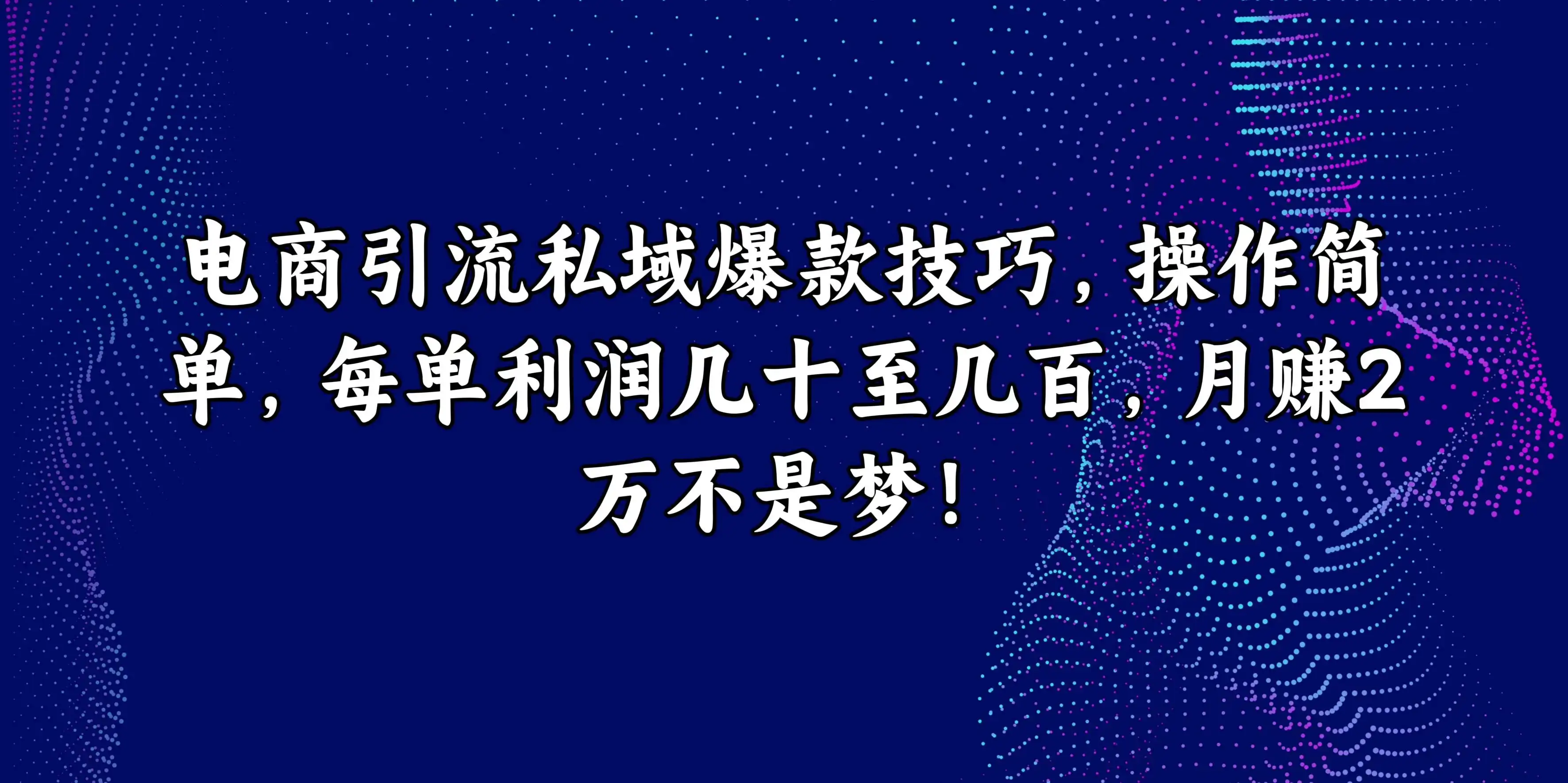 电商引流私域爆款技巧，操作简单，每单利润几十至几百，月赚2万不是梦！-副业吧