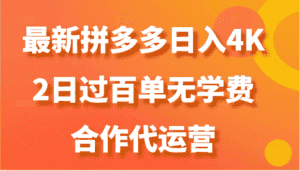 最新拼多多，日入4K+，2日过百单无学费，合作代运营-优优云创