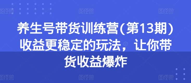 养生号带货训练营(第13期)收益更稳定的玩法，让你带货收益爆炸-优优云创
