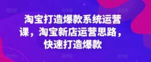 淘宝打造爆款系统运营课，淘宝新店运营思路，快速打造爆款-优优云创