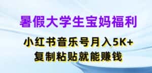 暑假大学生宝妈福利，小红书音乐号月入5000+，复制粘贴就能赚钱-优优云创网