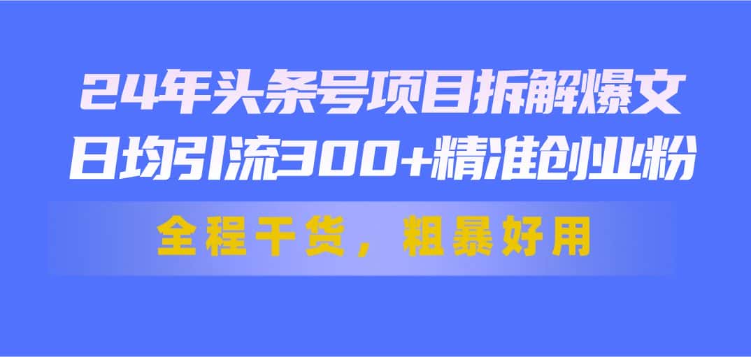 （11397期）24年头条号项目拆解爆文，日均引流300+精准创业粉，全程干货，粗暴好用-优优云创