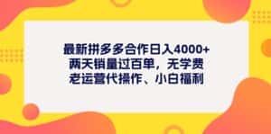 （11410期）最新拼多多项目日入4000+两天销量过百单，无学费、老运营代操作、小白福利-优优云创