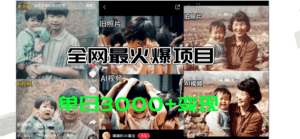 （11546期）全网爆火的AI让老照片动起来教程，蹭热点日赚3000+，内含免费工具一键…-优优云创