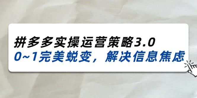 （11658期）2024_2025拼多多实操运营策略3.0，0~1完美蜕变，解决信息焦虑（38节）-优优云创