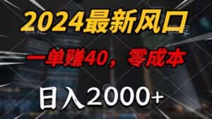 （11696期）2024最新风口项目，一单40，零成本，日入2000+，小白也能100%必赚-优优云创