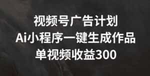 视频号广告计划，AI小程序一键生成作品， 单视频收益300+-优优云创
