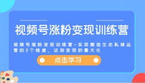 视频号涨粉变现训练营-实现微信生态私域运营的3个维度，达到变现的最大化-优优云创