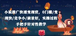 小说推广快速变现营,0门槛/变现快/竞争小/前景好,实操过程手把手针对性教学-优优云创网