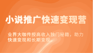 小说推广快速变现营-业界大咖传授高收入独门秘籍，助力快速变现和长期变现。-优优云创