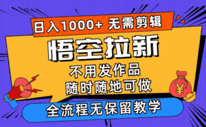 (11830期)悟空拉新日入1000+无需剪辑当天上手,一部手机随时随地可做,全流程无…-优优云创