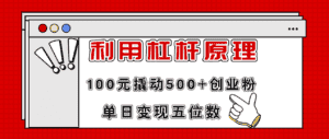（11859期）利用杠杆100元撬动500+创业粉，单日变现5位数-优优云创