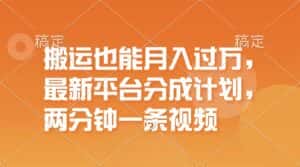 （11874期）搬运也能月入过万，最新平台分成计划，一万播放一百米，一分钟一个作品-副业吧