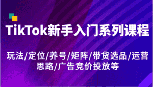 TikTok新手入门系列课程，玩法/定位/养号/矩阵/带货选品/运营思路/广告竞价投放等-优优云创