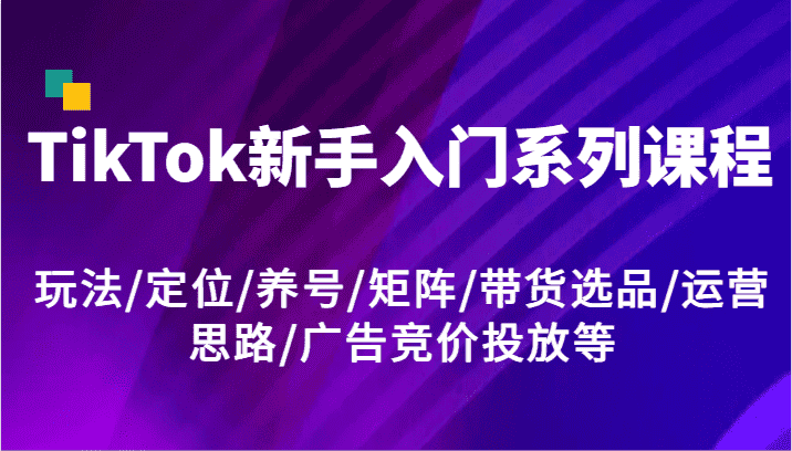 TikTok新手入门系列课程，玩法/定位/养号/矩阵/带货选品/运营思路/广告竞价投放等-优优云创