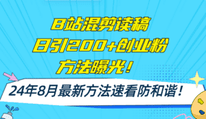 （11975期）B站混剪读稿日引200+创业粉方法4.0曝光，24年8月最新方法Ai一键操作 速…-副业吧