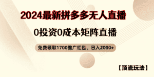 拼多多免费领取红包、无人直播顶流玩法，0成本矩阵日入2000+-优优云创