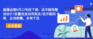 直播运营6月12号线下课：话术框架整体设计/流量低迷如何救流/话术框架等，全场燃爆，非常干货-优优云创