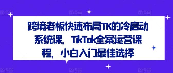 跨境老板快速布局TK的冷启动系统课，TikTok全案运营课程，小白入门最佳选择-优优云创