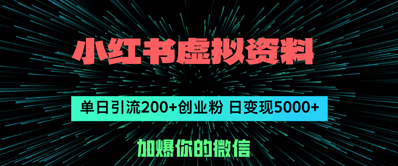 （12164期）小红书虚拟资料日引流200+创业粉，单日变现5000+-优优云创