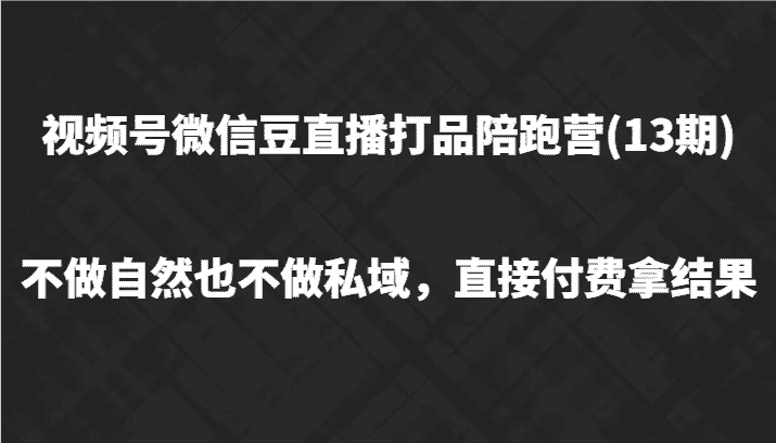 视频号微信豆直播打品陪跑(13期)，不做不自然流不做私域，直接付费拿结果-优优云创