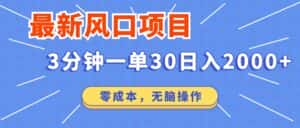 （12272期）最新风口项目操作，3分钟一单30。日入2000左右，零成本，无脑操作。-优优云创