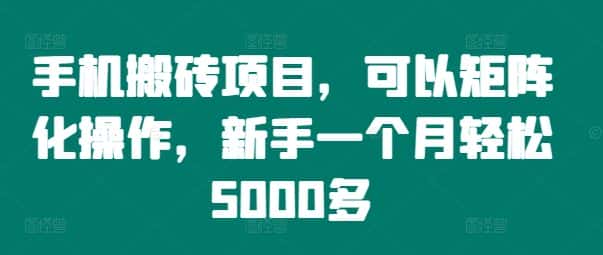 手机搬砖项目，可以矩阵化操作，新手一个月轻松5000多-优优云创