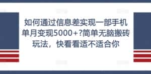 如何通过信息差实现一部手机单月变现5000+?简单无脑搬砖玩法，快看看适不适合你-优优云创