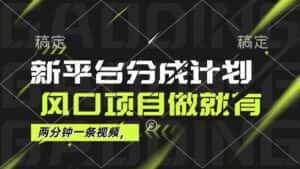 （12442期）最新平台分成计划，风口项目，单号月入10000+-优优云创