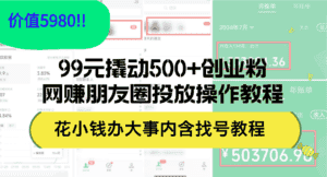 （12431期）99元撬动500+创业粉，网赚朋友圈投放操作教程价值5980！花小钱办大事内…-副业吧