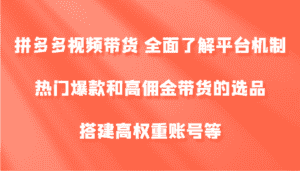 拼多多视频带货 全面了解平台机制、热门爆款和高佣金带货的选品，搭建高权重账号等-优优云创