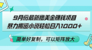 （12487期）9月份最新撸美金赚钱项目，暴力搬运小说轻松日入1000+，简单好复制可以…-优优云创