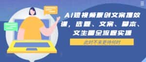 AI短视频原创文案提效课，选题、文案、脚本、文生图全流程实操-优优云创网