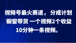 视频号最火赛道， 分成计划， 橱窗带货，一个视频2个收益，10分钟一条视频。-优优云创